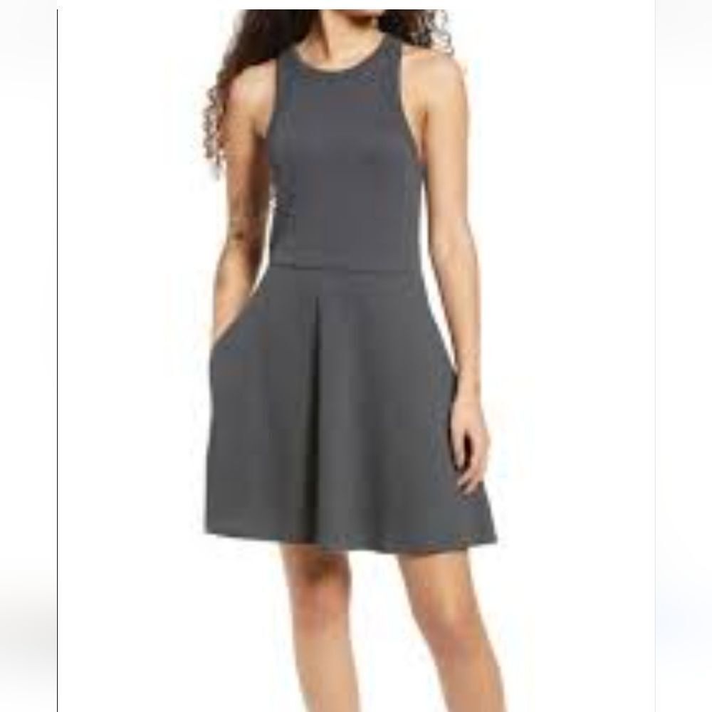 NORDSTROM skater dress gray ribbed knit S